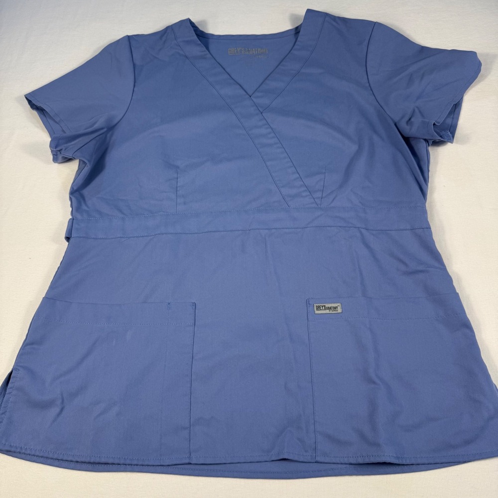 Grey's Anatomy by Barco Women's L Scrub Riley Top Light Blue V-Neck Short Sleeve
